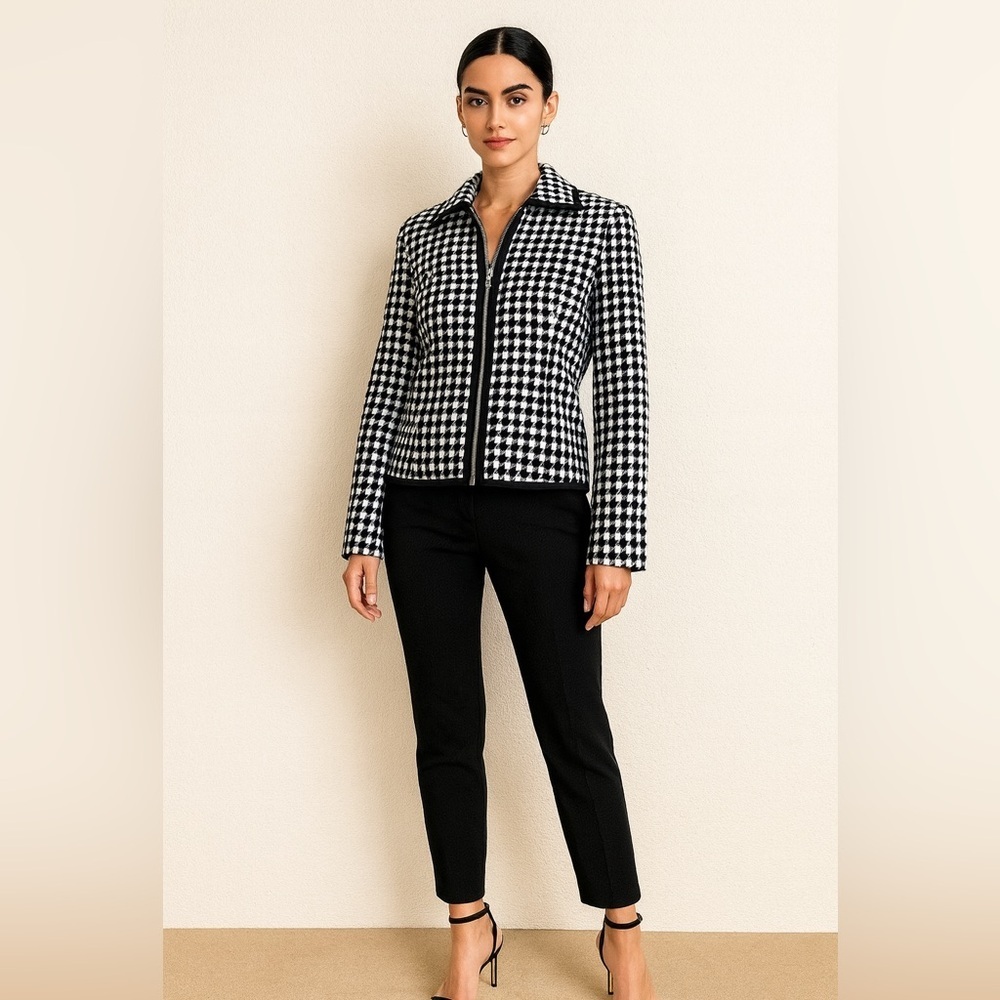 Giancarlo Ferrari Houndstooth Y2K Clueless Preppy Academia Full Zip Jacket Sz 4